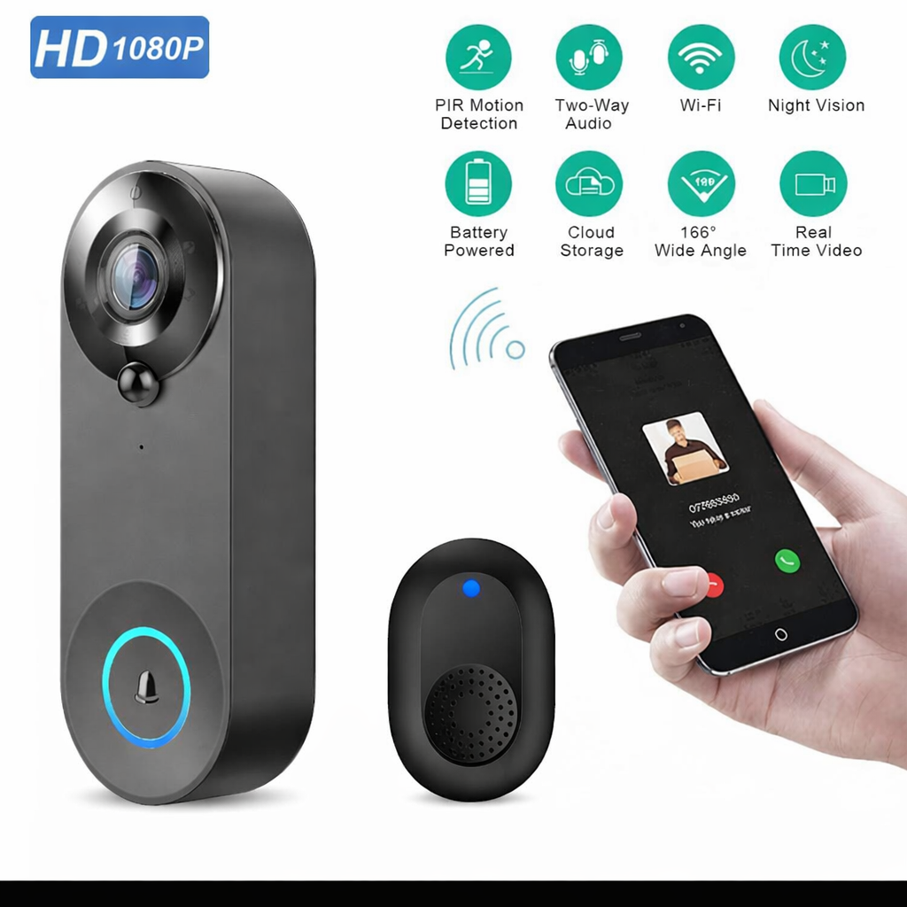 HD wireless video doorbell with motion detection, two-way audio, Wi-Fi connection and indoor chime
