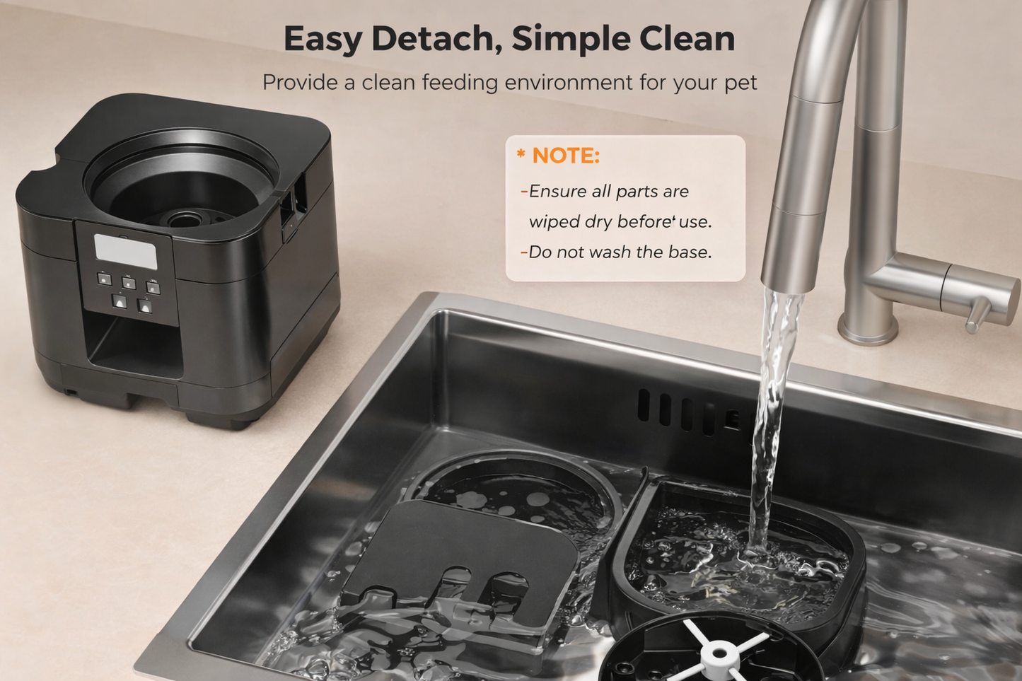 Automatic pet feeder with removable parts for easy cleaning
