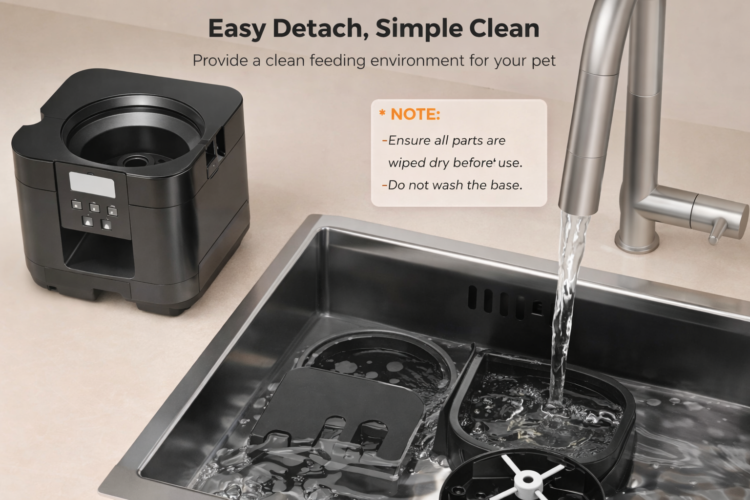 Automatic pet feeder with removable parts for easy cleaning
