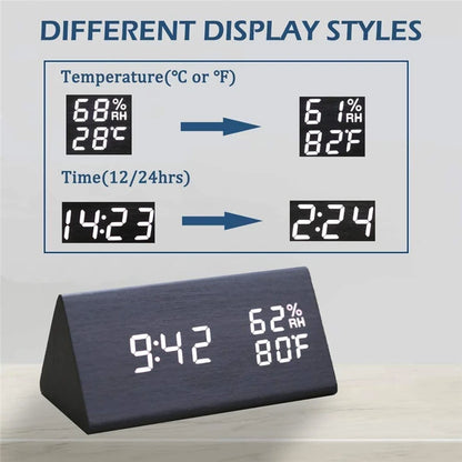 AuraTime™ Slate | Wooden LED Alarm Clock with Temperature Display