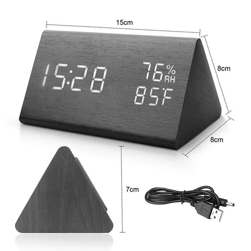 AuraTime™ Slate | Wooden LED Alarm Clock with Temperature Display