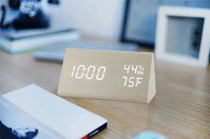 AuraTime™ Slate | Wooden LED Alarm Clock with Temperature Display