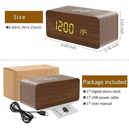 AuraTime™ Oak | Wooden Wireless Charging Alarm Clock