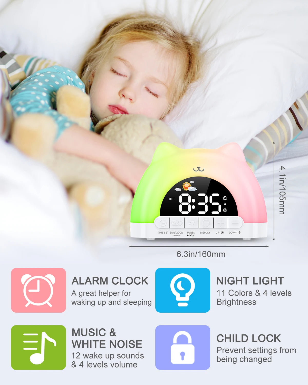AuraTime™ Buddy | Kids Sleep Trainer Alarm Clock & Night Light