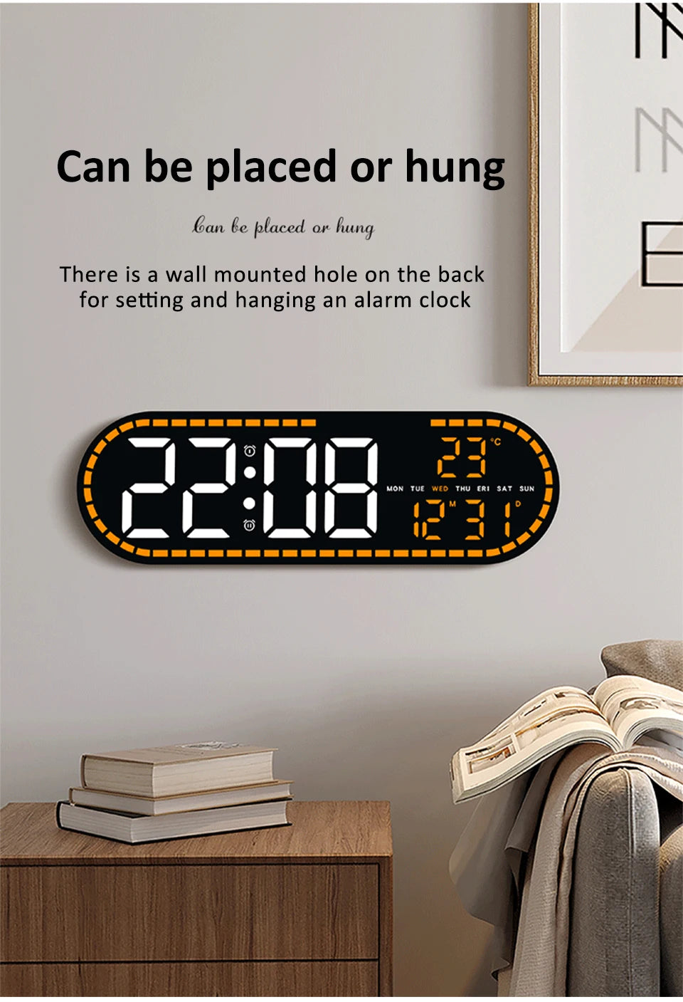 AuraTime™ Vision | Modern LED Wall Clock with Temperature Display