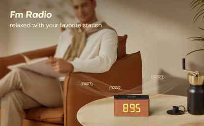 AuraTime™ Echo | Wooden Bluetooth Alarm Clock with Wireless Charger