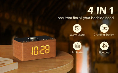 AuraTime™ Echo | Wooden Bluetooth Alarm Clock with Wireless Charger