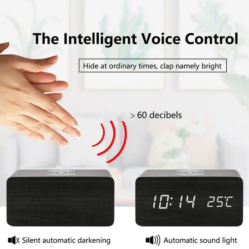 AuraTime™ Oak | Wooden Wireless Charging Alarm Clock