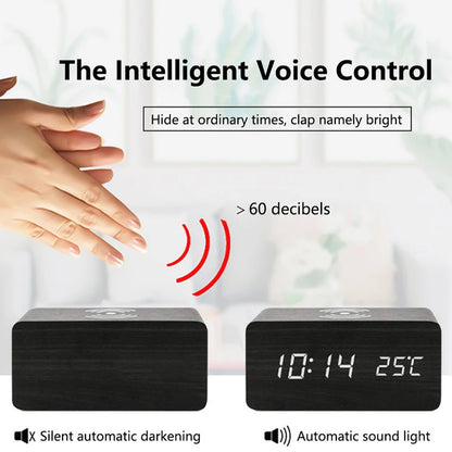 AuraTime™ Oak | Wooden Wireless Charging Alarm Clock