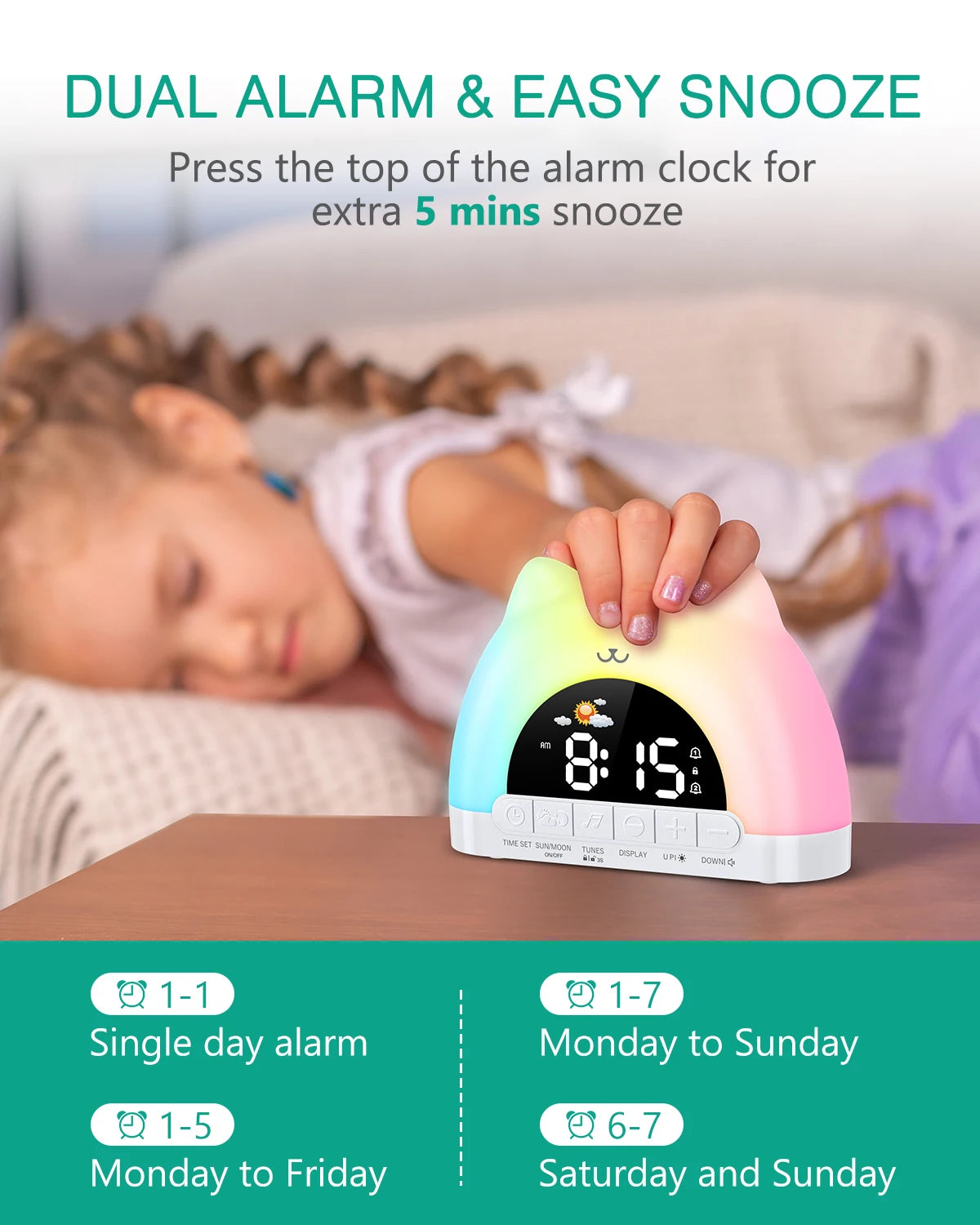 AuraTime™ Buddy | Kids Sleep Trainer Alarm Clock & Night Light