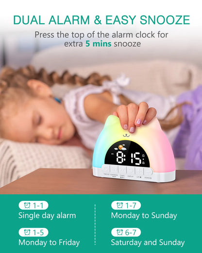 AuraTime™ Buddy | Kids Sleep Trainer Alarm Clock & Night Light