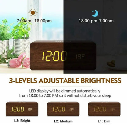AuraTime™ Oak | Wooden Wireless Charging Alarm Clock