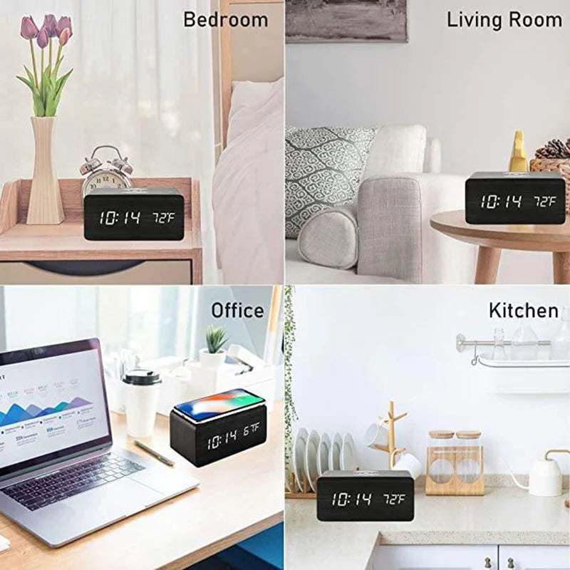 AuraTime™ Oak | Wooden Wireless Charging Alarm Clock