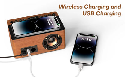 AuraTime™ Echo | Wooden Bluetooth Alarm Clock with Wireless Charger