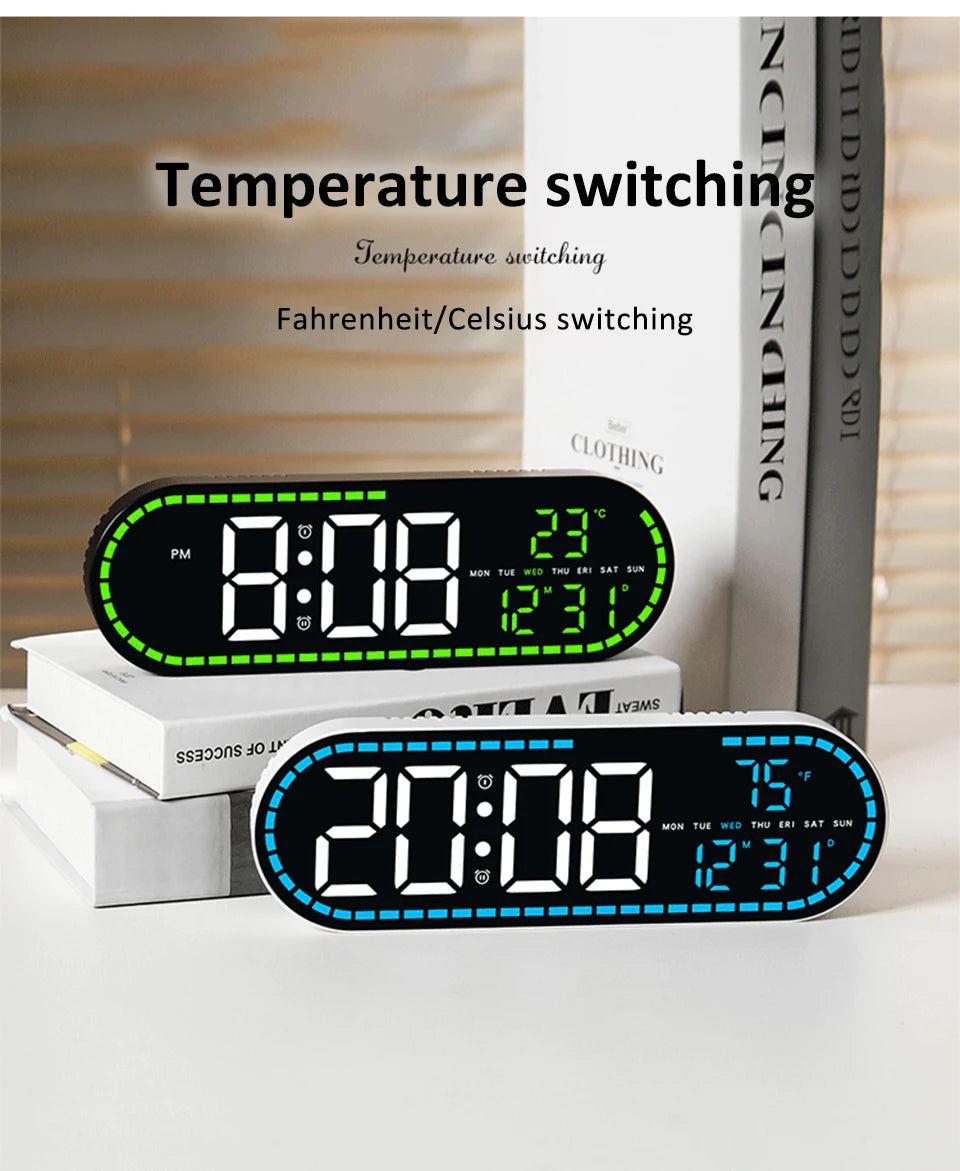 AuraTime™ Vision | Modern LED Wall Clock with Temperature Display