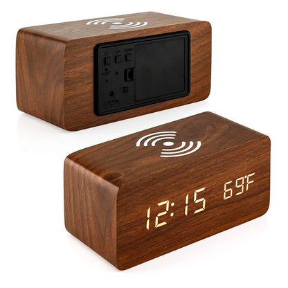 AuraTime™ Oak | Wooden Wireless Charging Alarm Clock