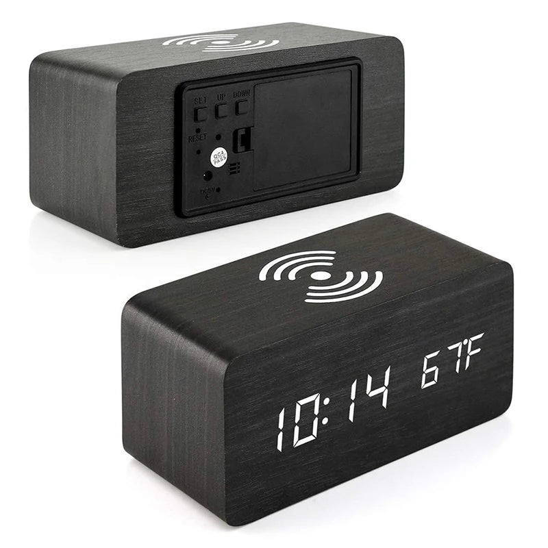 AuraTime™ Oak | Wooden Wireless Charging Alarm Clock