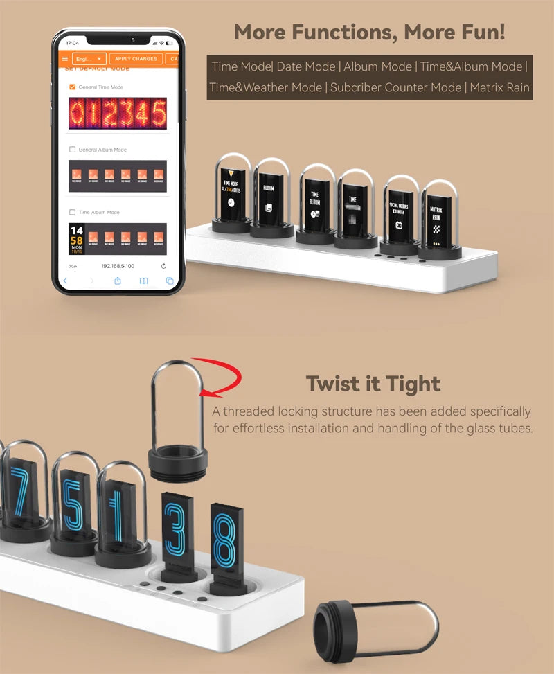 AuraTime™ NeoTube | Retro Nixie Style LED Desk Clock