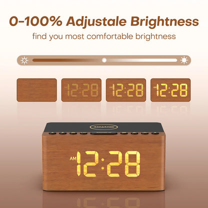 AuraTime™ Echo | Wooden Bluetooth Alarm Clock with Wireless Charger